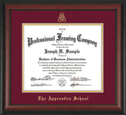 Image of The Apprentice School Diploma Frame - Rosewood - w/Embossed AS Seal & Name - Maroon on Gold mat