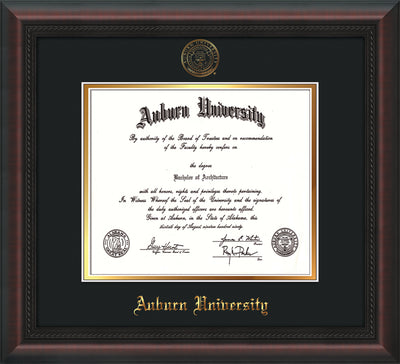 Image of Auburn University Diploma Frame - Mahogany Braid - w/Embossed Seal & Name - Black on Gold mat