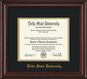 Image of Delta State University Diploma Frame - Mahogany Lacquer - w/School Name Only - Black on Gold mats