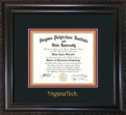 Image of Virginia Tech Diploma Frame - Vintage Black Scoop - w/Embossed VT Wordmark Only - Black on Maroon on Orange mat