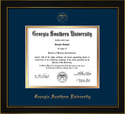 Image of Georgia Southern University Diploma Frame - Honors Black Satin - w/Embossed Seal & Name - Navy on Gold mat