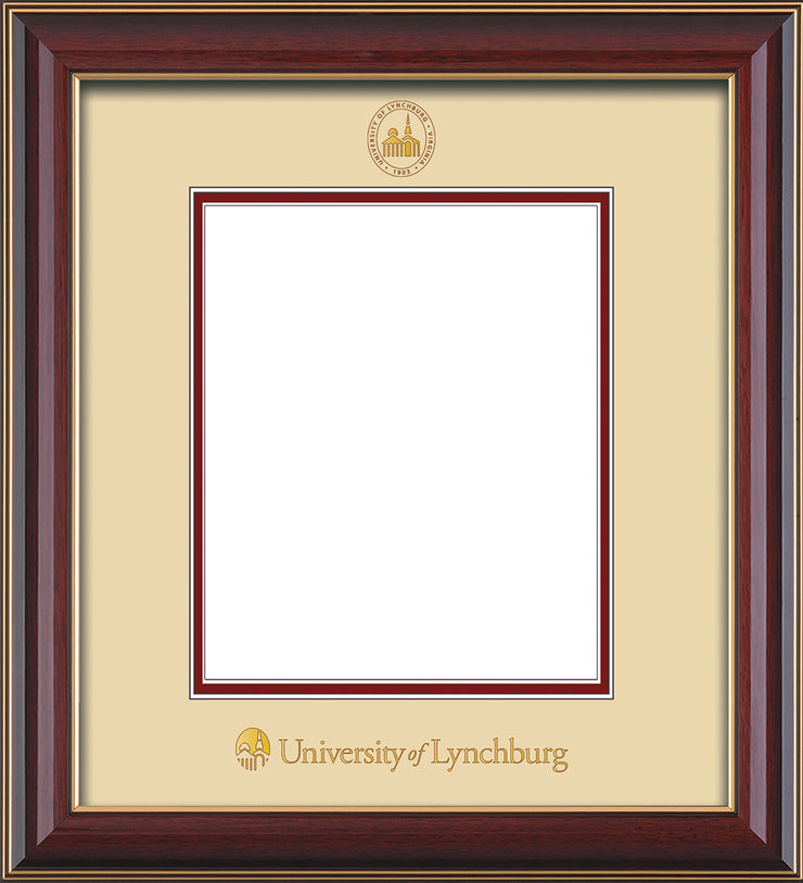 Image of University of Lynchburg Diploma Frame - Cherry Lacquer - w/Embossed UL Seal & Name - Cream on Crimson mat