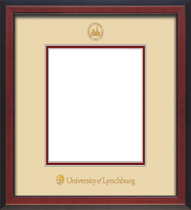 Image of University of Lynchburg Diploma Frame - Cherry Reverse - w/Embossed UL Seal & Name - Cream on Crimson mat