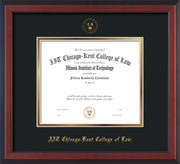 Image of Chicago-Kent College of Law Diploma Frame - Cherry Reverse - w/Embossed CKCL Seal & Name - Museum Glass - Black on Gold mat