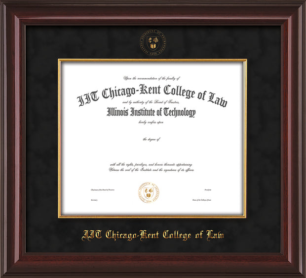 Image of Chicago-Kent College of Law Diploma Frame - Mahogany Lacquer - w/Embossed CKCL Seal & Name - Museum Glass - Fillet - Black mat