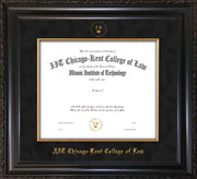 Image of Chicago-Kent College of Law Diploma Frame - Vintage Black Scoop - w/Embossed CKCL Seal & Name - Museum Glass - Fillet - Black mat
