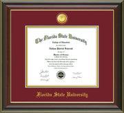 Image of Florida State University Diploma Frame - Cherry Lacquer - w/24k Gold-Plated Medallion FSU Name Embossing - Garnet on Gold mats