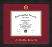Image of Florida State University Diploma Frame - Flat Matte Black - w/Embossed FSU Seal & Name - Garnet on Gold mats