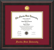 Image of Florida State University Diploma Frame - Mahogany Braid - w/24k Gold-Plated Medallion FSU Name Embossing - Garnet on Gold mats