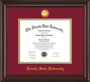 Image of Florida State University Diploma Frame - Mahogany Lacquer - w/24k Gold-Plated Medallion FSU Name Embossing - Garnet on Gold mats