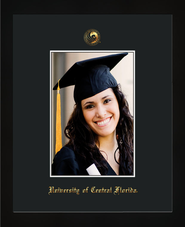 Image of University of Central Florida 5 x 7 Photo Frame - Flat Matte Black - w/Official Embossing of UCF Seal & Name - Single Black mat