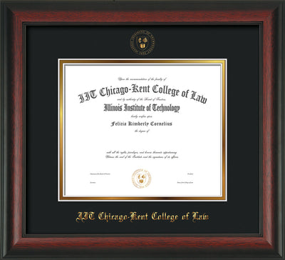 Image of Chicago-Kent College of Law Diploma Frame - Rosewood - w/Embossed CKCL Seal & Name - UV Glass - Black on Gold mat