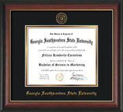 Image of Georgia Southwestern State Univerity Diploma Frame - Rosewood w/Gold Lip - w/Embossed Seal & Name - Black on Gold mat