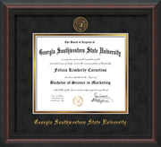 Image of Georgia Southwestern State Univerity Diploma Frame - Mahogany Braid - w/Embossed Seal & Name - Black Suede on Gold mat
