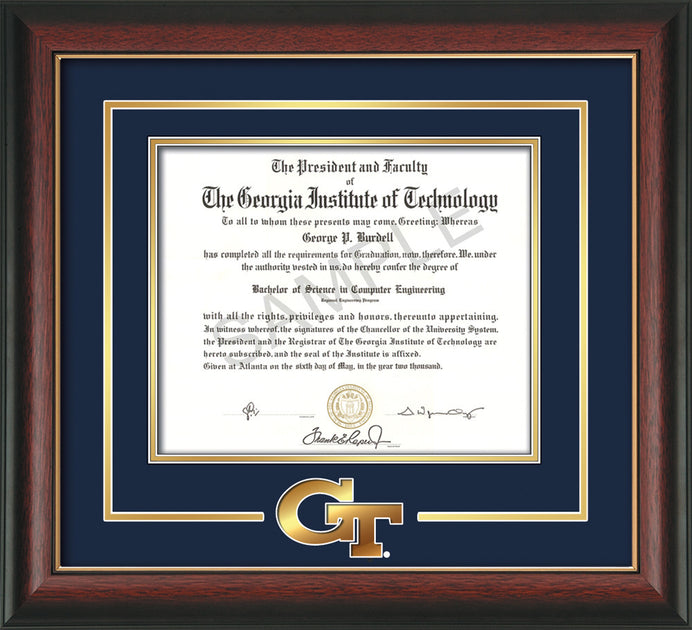 Tech Diploma Frame Rosewood/GL Logo Cutout Navy on Gold