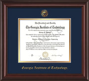 Image of Georgia Tech Diploma Frame - Mahogany Lacquer - w/Embossed Seal & Name - Navy on Gold mat