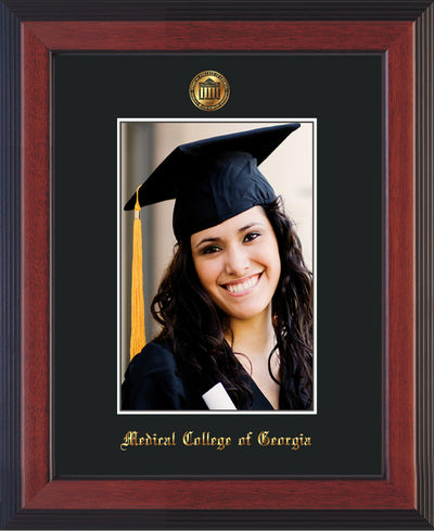 Image of Medical College of Georgia 5 x 7 Photo Frame - Cherry Reverse - w/Official Embossing of MCG Seal & Name - Single Black mat