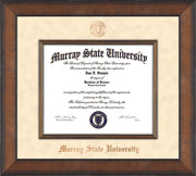 Image of Murray State University Diploma Frame - Metro Antique Bronze - w/ Fillet - w/Copper Embossed Murray Seal & School Name - Off White Suede