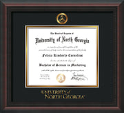 Image of University of North Georgia Diploma Frame - Mahogany Braid - w/Embossed Military Seal & UNG Wordmark - Black on Gold mat