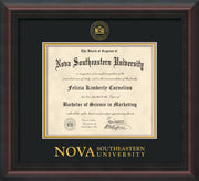 Image of Nova Southeastern University Diploma Frame - Mahogany Braid - w/Embossed NSU Seal & Wordmark - Black on Gold mat