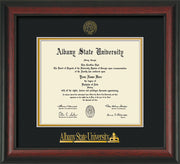 Image of Albany State University Diploma Frame - Rosewood - w/Embossed Albany Seal & Name - Black on Gold mat