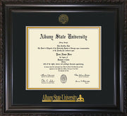 Image of Albany State University Diploma Frame - Vintage Black Scoop - w/Embossed Albany Seal & Name - Black on Gold mat