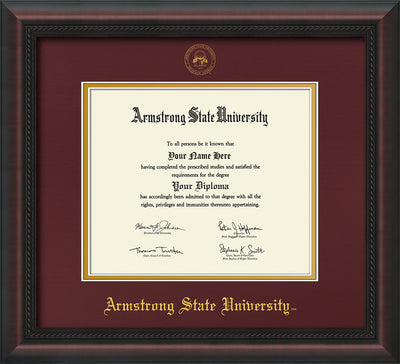 Image of Armstrong State University Diploma Frame - Mahogany Braid - w/Embossed ASU Seal & Name - Maroon on Gold mat