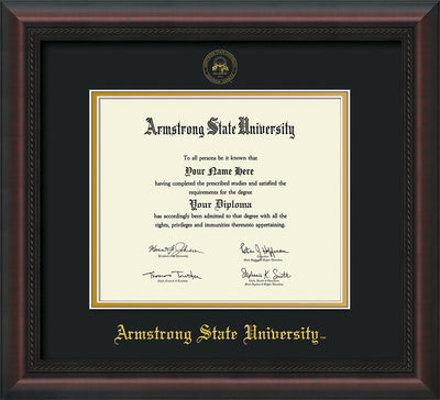 Image of Armstrong State University Diploma Frame - Mahogany Braid - w/Embossed ASU Seal & Name - Black on Gold mat