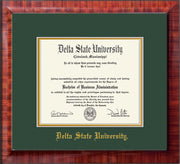Image of Delta State University Diploma Frame - Mezzo Gloss - w/School Name Only - Green on Gold mats