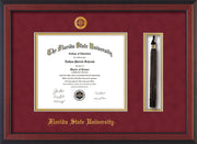 Image of Florida State University Diploma Frame - Cherry Reverse - w/Embossed FSU Seal & Name - Tassel Holder - Garnet Suede on Gold mats