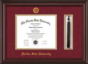Image of Florida State University Diploma Frame - Mahogany Lacquer - w/Embossed FSU Seal & Name - Tassel Holder - Garnet Suede on Gold mats