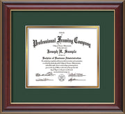 Image of Custom Cherry Lacquer Art and Document Frame with Green on Gold Mat