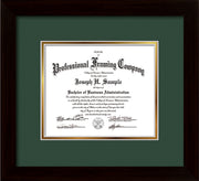 Image of Custom Flat Matte Black Art and Document Frame with Green on Gold Mat