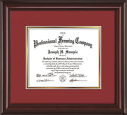 Image of Custom Mahogany Lacquer Art and Document Frame with Garnet on Gold Mat