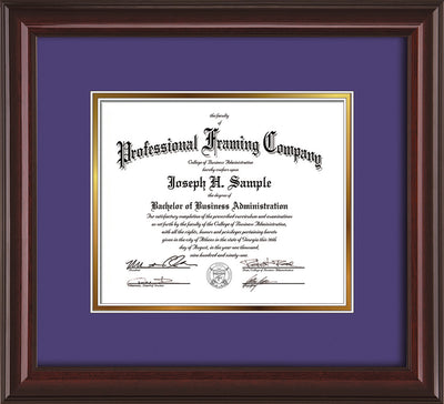 Image of Custom Mahogany Lacquer Art and Document Frame with Purple on Gold Mat