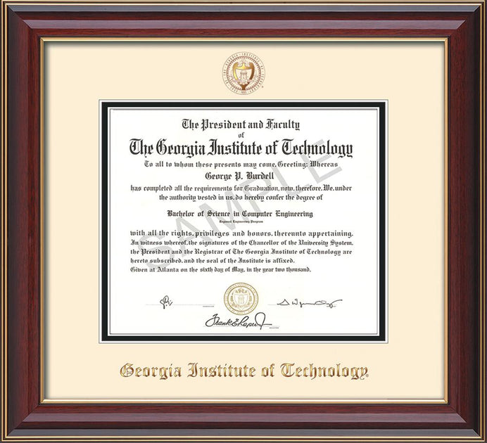 Georgia Tech Diploma Frame -Cherry Reverse- Logo Cutout