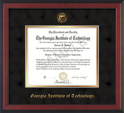 Image of Georgia Tech Diploma Frame - Cherry Reverse - w/Embossed Seal & Name - Black Suede on Gold mat