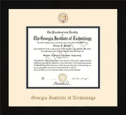 Image of Georgia Tech Diploma Frame - Flat Matte Black - w/Embossed Seal & Name - Cream on Black mat