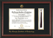 Image of Georgia Tech Diploma Frame - Rosewood - w/Embossed Seal & Name - Tassel Holder - Black on Gold Mat