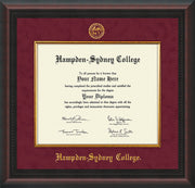 Image of Hampden-Sydney College Diploma Frame - Mahogany Braid - w/Embossed HSC Seal & Name - Fillet - Maroon Suede mat