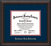 Image of Louisiana Tech University Diploma Frame - Mahogany Braid - w/Laser Etched School Name Only - Navy on Red mat
