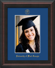 Image of University of West Georgia 5 x 7 Photo Frame - Mahogany Braid - w/Official Embossing of UWG Seal & Name - Single Royal Blue mat