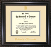 Image of University of Tennessee Diploma Frame - Vintage Black Scoop - w/Embossed UTK Seal & Name - Cream on Black Mat