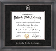 Image of Valdosta State University Diploma Frame - Metro Antique Pewter Double - w/Embossed Seal & Name - Silver Fillet - Black Suede mat