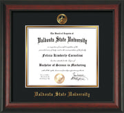 Image of Valdosta State University Diploma Frame - Rosewood - w/Embossed Seal & Name - Black on Gold mats