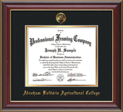 Image of Abraham Baldwin Agricultural College Diploma Frame - Cherry Lacquer - w/Embossed ABAC Seal & Name - Black on Gold mat