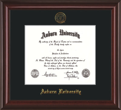 Image of Auburn University Diploma Frame - Mahogany Lacquer - w/Embossed Seal & Name - Single Black Mat