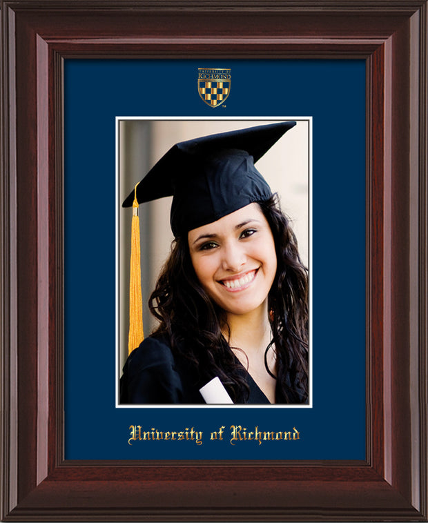 Image of University of Richmond 5 x 7 Photo Frame - Mahogany Lacquer - w/Official Embossing of UR Seal & Name - Single Navy mat