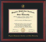 Image of Virginia Tech Diploma Frame - Cherry Reverse - w/Embossed VT Seal & Name - Black on Maroon mat