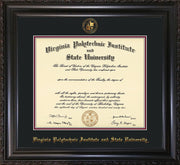 Image of Virginia Tech Diploma Frame - Vintage Black Scoop - w/Embossed VT Seal & Name - Black on Maroon mat
